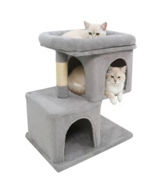 Cat Tree 24 inch Space-Saving Modern with Perch and 2 Condos
