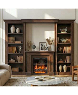 24" Electric Fireplace and 71" TV Stand Set - 1500W Heater Insert with White and Brown Farmhouse Media Console | Modern Entertainment Center