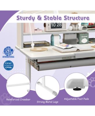 Kids Wood Height Adjustable Study Desk with Tilting Desktop