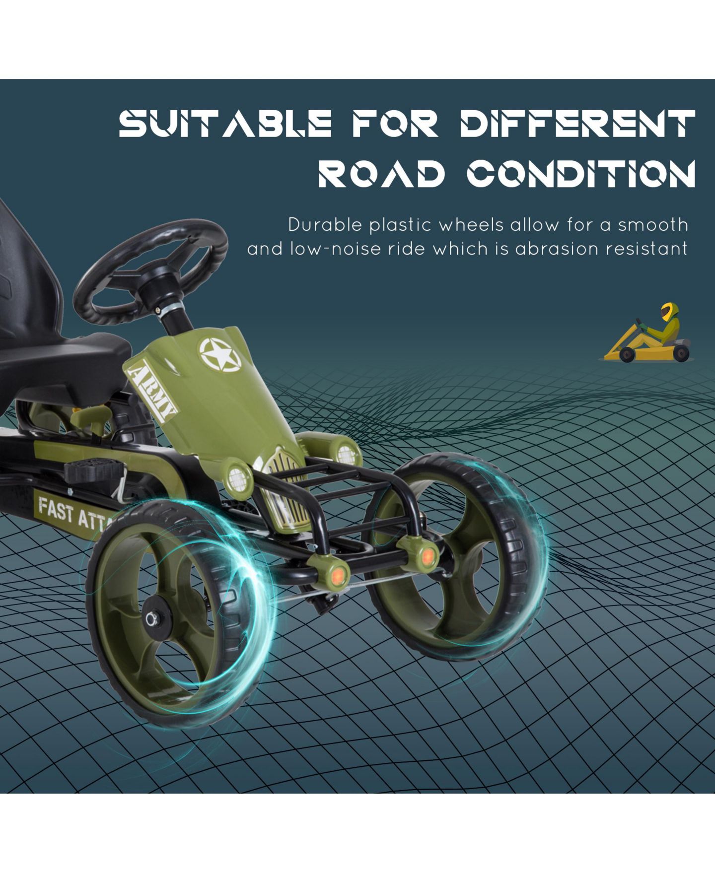 Детская игрушка Aosom Adjustable-Seat Go-Kart, 77 lbs. Capacity, Ages 3-6 — фото 7