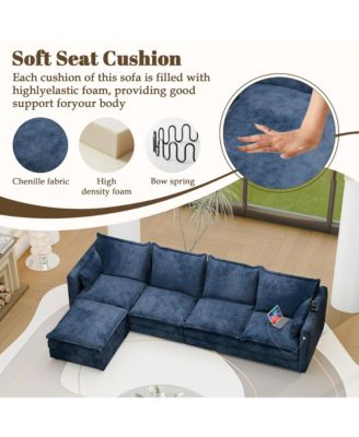Modular Sectional Sofa L Shaped Couch, 4 Seat Sofa Set with Ottoman and Pillows, Chenille Fabric