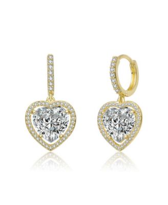 Elegant 14K Gold Plated CZ Heart Huggie Hoop Earrings