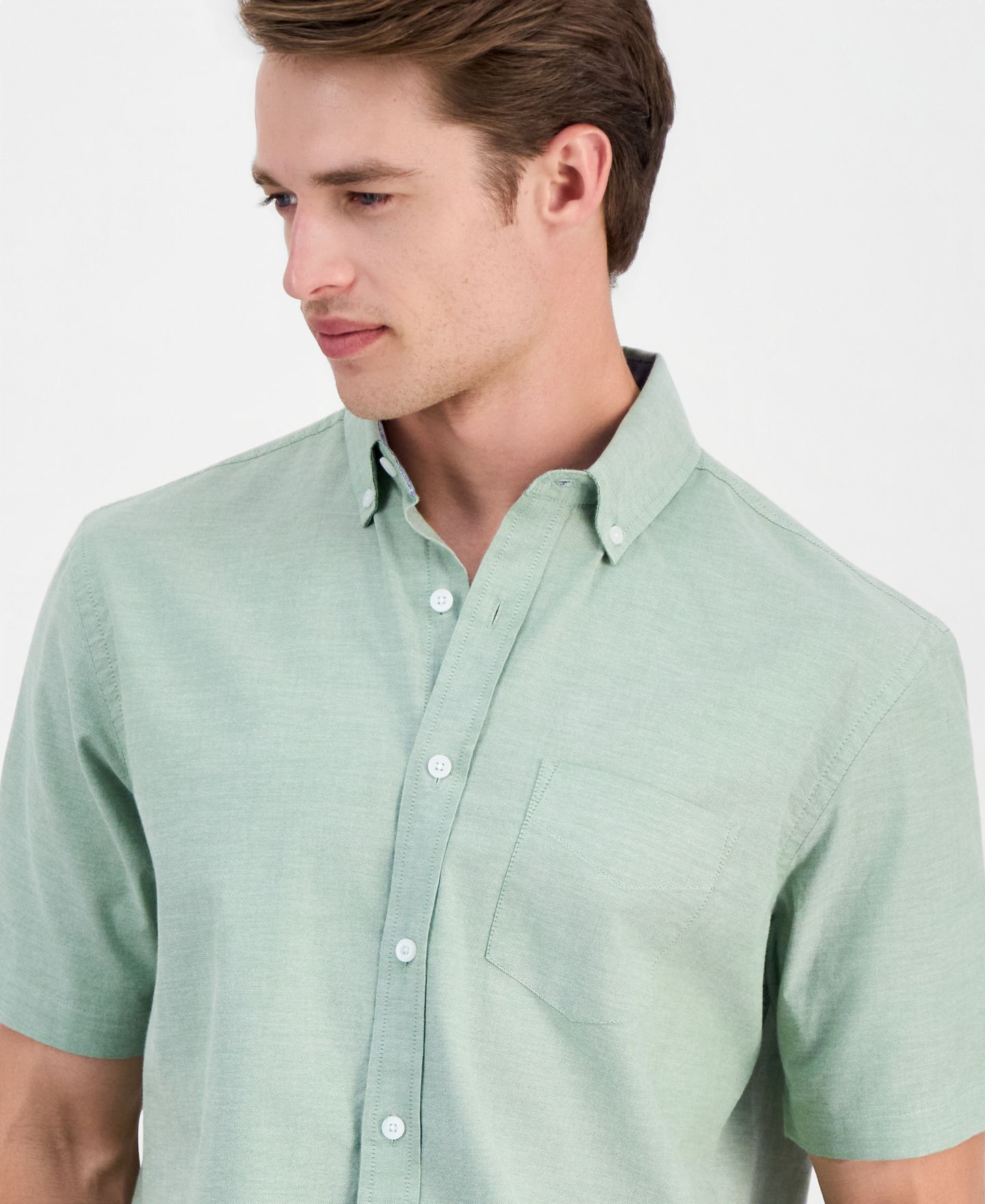 Мужская рубашка Club Room Short Sleeve Button-Down Oxford, цвет: Сланцевый — фото 7