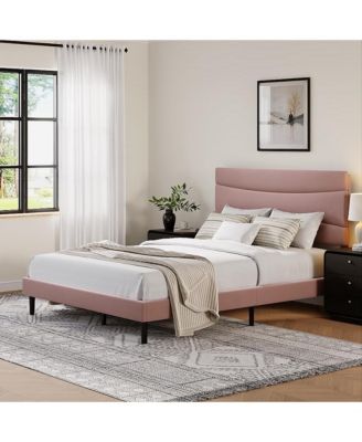 Modern Upholstered Bed Frame with Soft Headboard, Underbed Storage Space, Sturdy Steel Slat Support, Easy Install