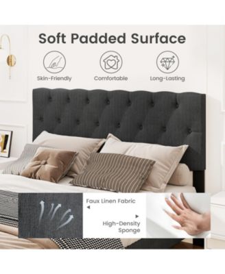 Platform Bed Frame with Upholstered Tufted Headboard and Slats