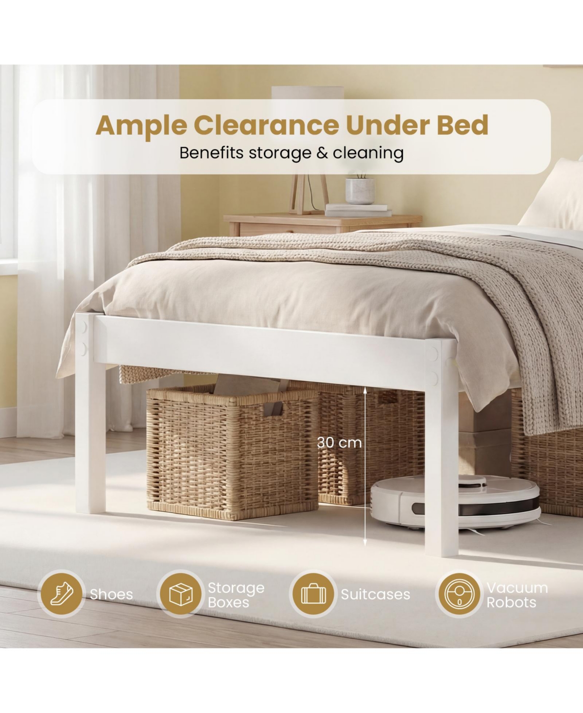 Slickblue Wooden Platform Bed Frame with Headboard and Slat Support