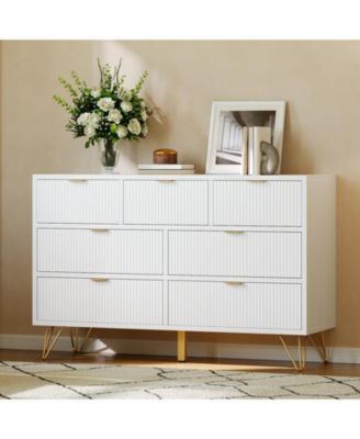 7-Drawer Dresser for Bedroom, 47.2" Wide Modern Wooden Chest with Metal Legs and Handles