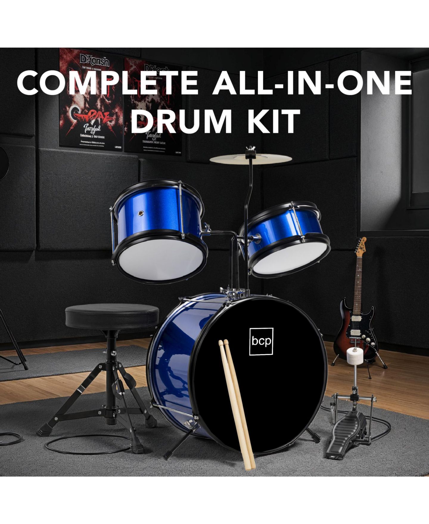 Детские игрушки Best Choice Products Beginner 3-Piece Drum Set, Ages 3+, цвет: Синий / Чёрный — фото 3