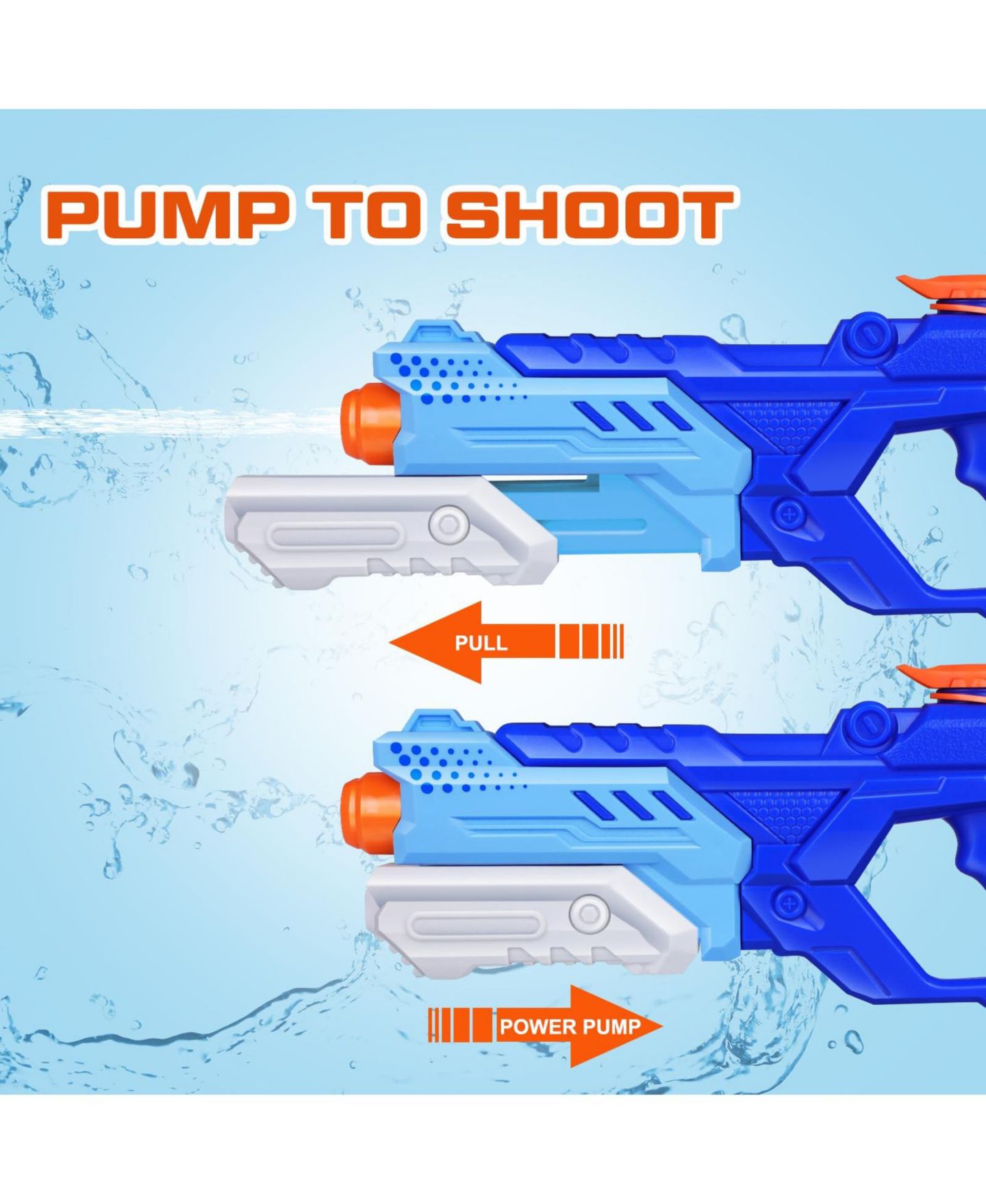 Детские игрушки GNUADZ 3-Pack 600cc High-Capacity Long-Range Pump-Action Water Blasters, Ages 5+, цвет: Синий — фото 4