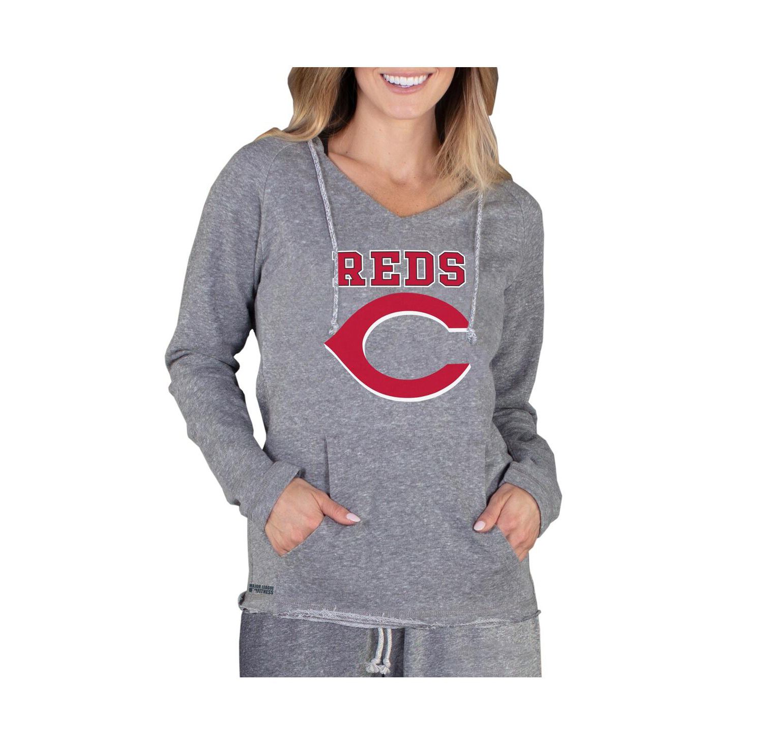 Women's Gray Cincinnati Reds Mainstream Terry Long Sleeve Hoodie Top