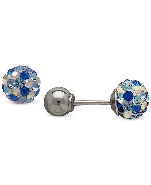 Macy's Children's Blue Crystal Ball Stud Reversible Earrings in 14k