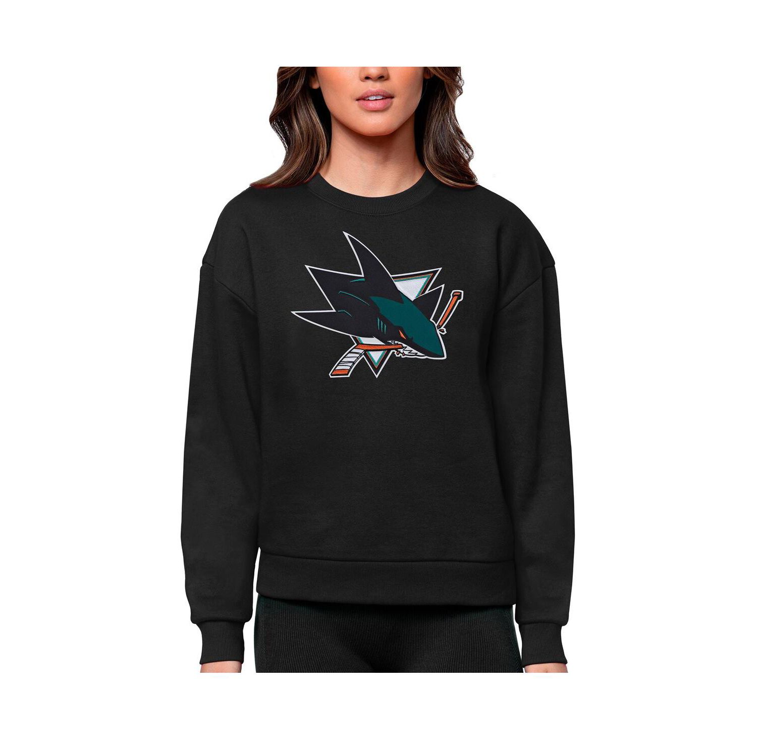Women's Black San Jose Sharks Primary Logo Team Logo Victory Crewneck Pullover Sweatshirt