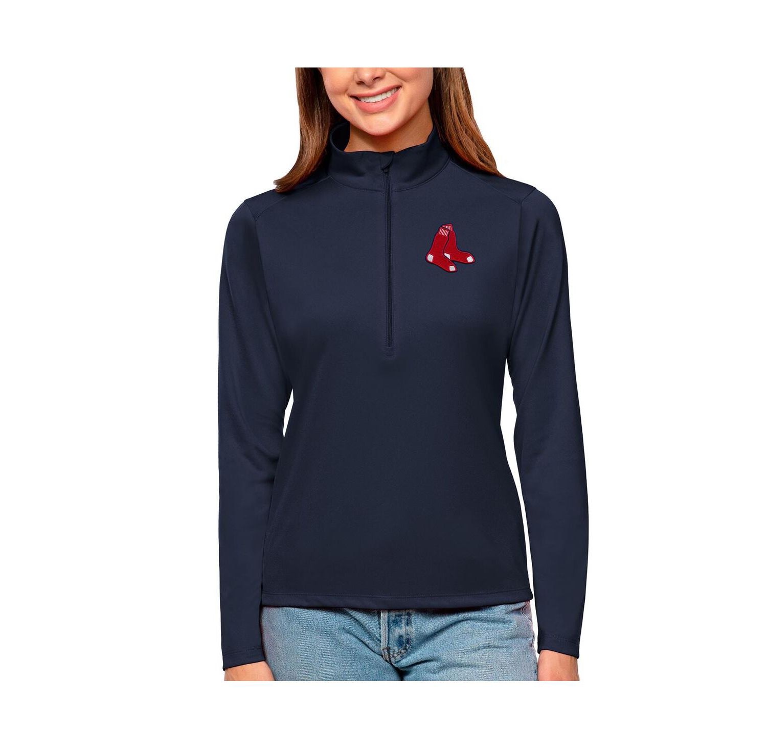 Women's Navy Boston Red Sox Tribute Quarter-Zip Pullover Top