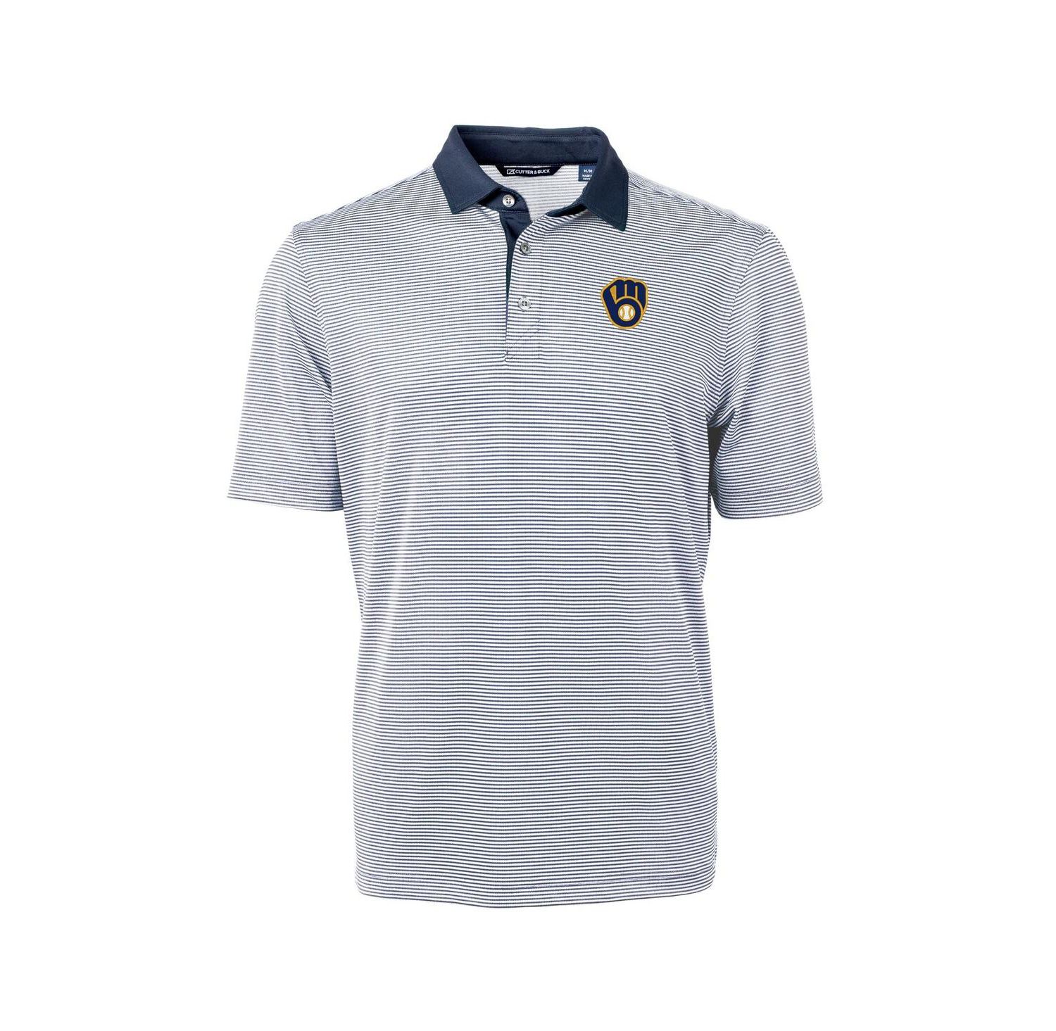 Men's Navy/White Milwaukee Brewers Virtue Eco Pique Micro Stripe Polo Shirt