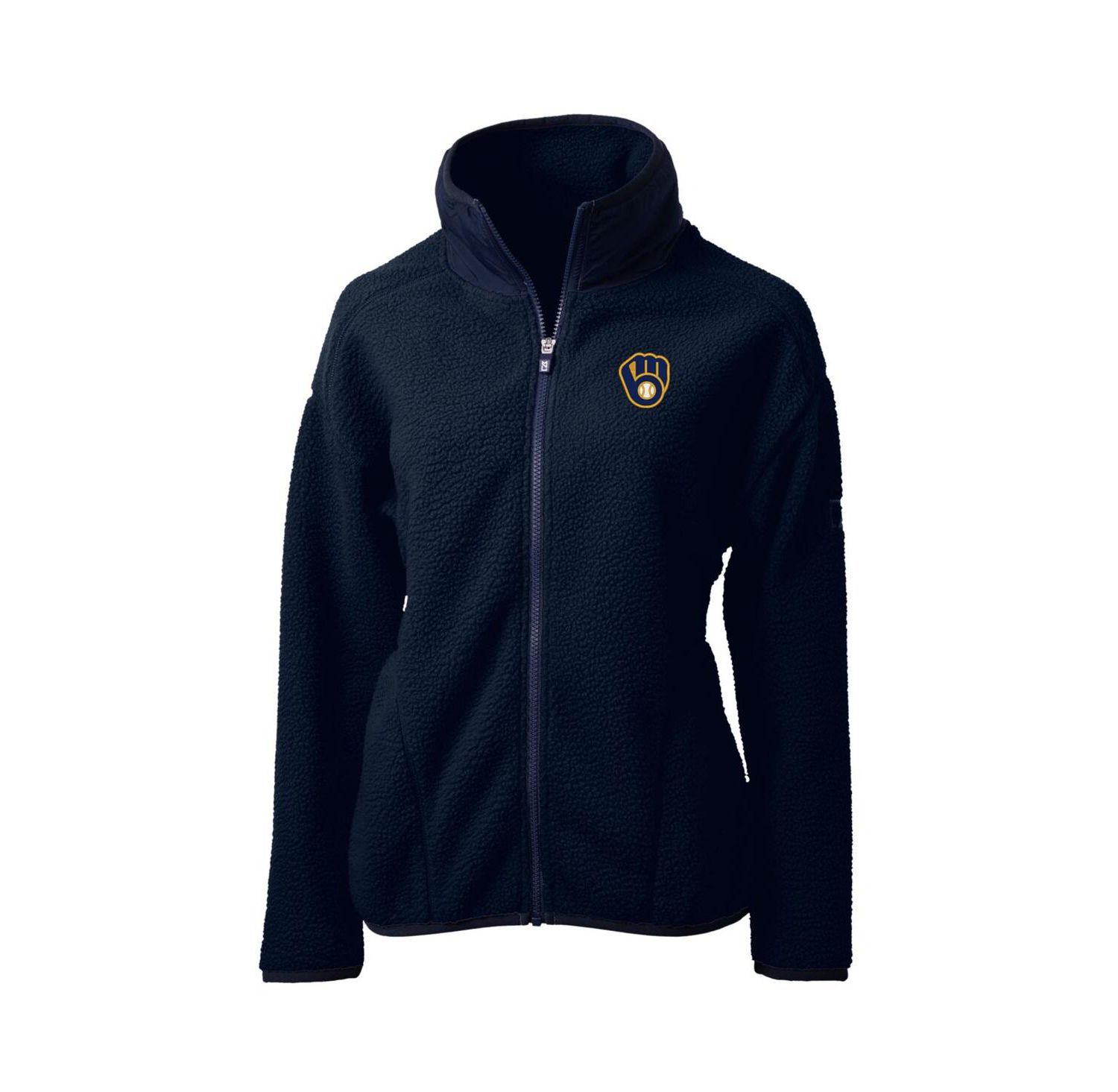 Women's Navy Milwaukee Brewers Cascade Eco Sherpa Fleece Full-Zip Jacket