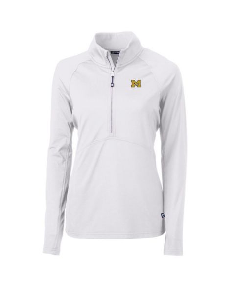 Женские свитеры Cutter & Buck Women's White Michigan Wolverines Adapt Eco Knit Half-Zip Pullover Jacket