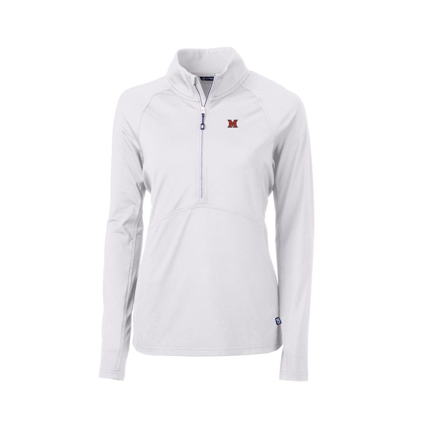 Женская куртка Cutter & Buck White Miami University RedHawks Adapt Eco Knit Half-Zip Pullover — фото 1