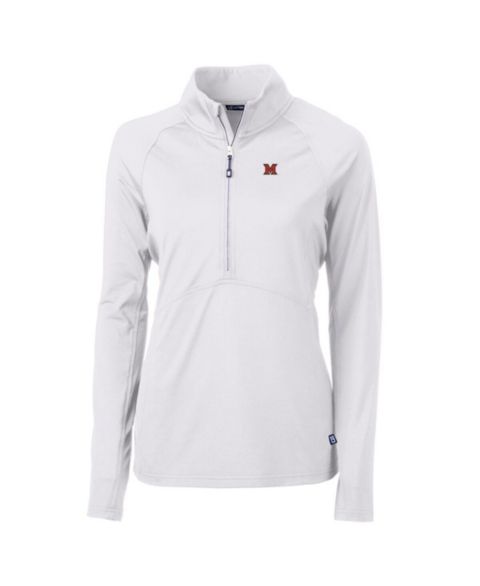 Женские свитеры Cutter & Buck Women's White Miami University RedHawks Adapt Eco Knit Half-Zip Pullover Jacket