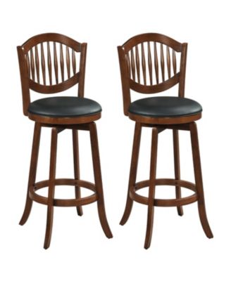 Set of 2 Swivel Bar Stools with Back Support, Wood Frame Bar Chairs for Kitchen Island