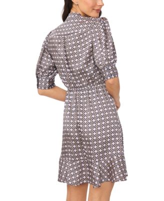 Women's Open Collar Ruffle Detail Wrap Dress