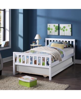 Twin Bed with Trundle, Wood Platform Bed Frame with Headboard and Footboard, No Box Spring Needed for Kids Boys Girls Teens
