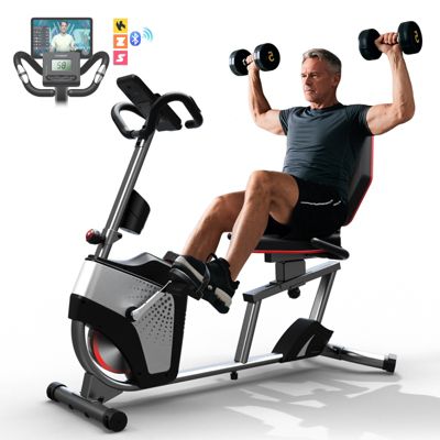 Recumbent Exercise Bike, 350 lbs Capacity, Magnetic with LCD Monitor (HRM-B50A)