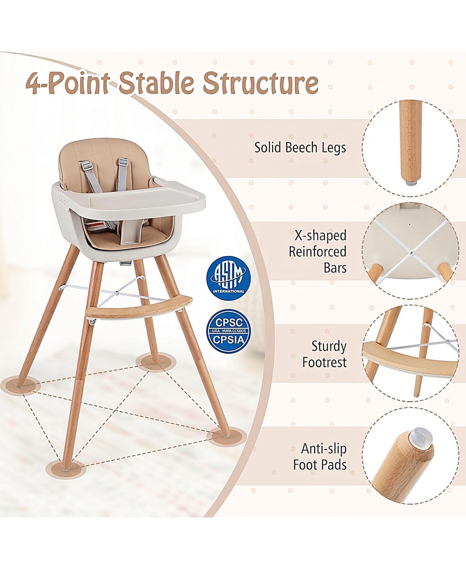 Baby 6-in-1 Convertible Wooden High Chair with Detachable Legs