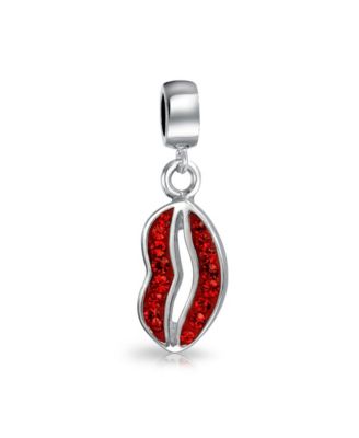 Crystal Kiss Lip Dangle Charm Bead .925 Sterling Silver for Bracelet