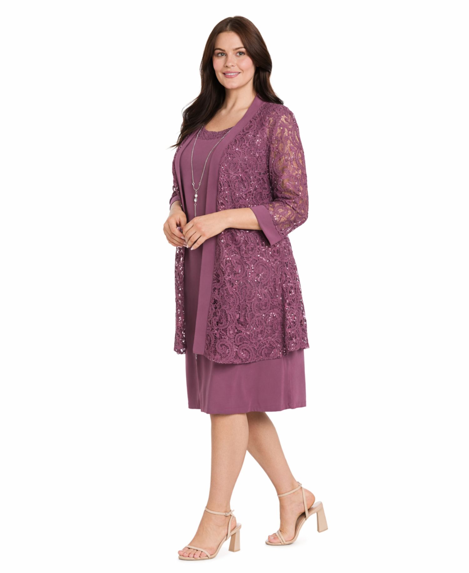 Women's 2-Pice. Sequined Lace Jacket & Necklace Dress Set