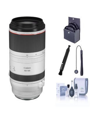 RF 100-500mm f/4.5-7.1 L IS USM Lens, Bundle with 77mm Filter Kit, Lens Cap Tether, Lens Cleaner and Cleaning Kit
