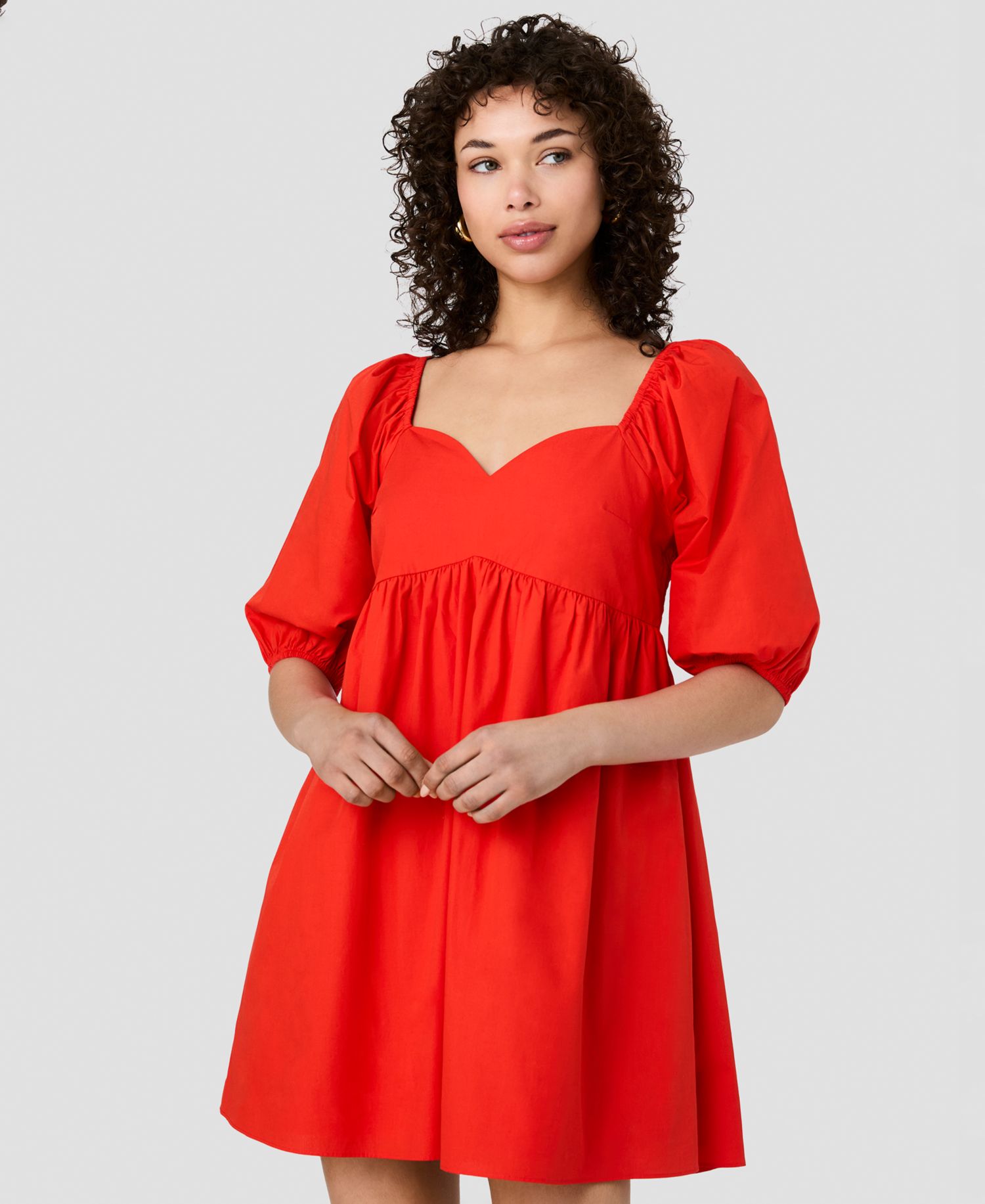 Women's Puff-Sleeve Sweetheart Neck Mini Dress
