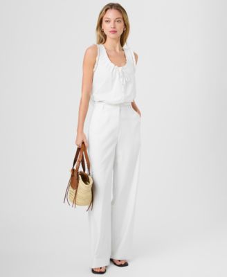 ladies dress white trousers 95% Polyester 5%Spandex Button closure Product Description White Petite Dress Pants &