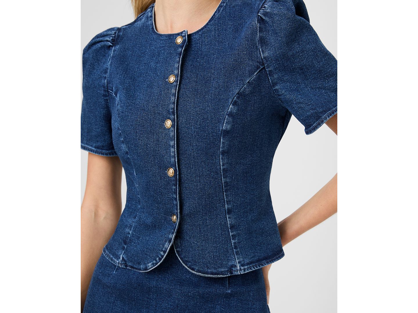 Женский топ French Connection Delancey Denim Button-Front, цвет: Тёмная варка индиго — фото 3