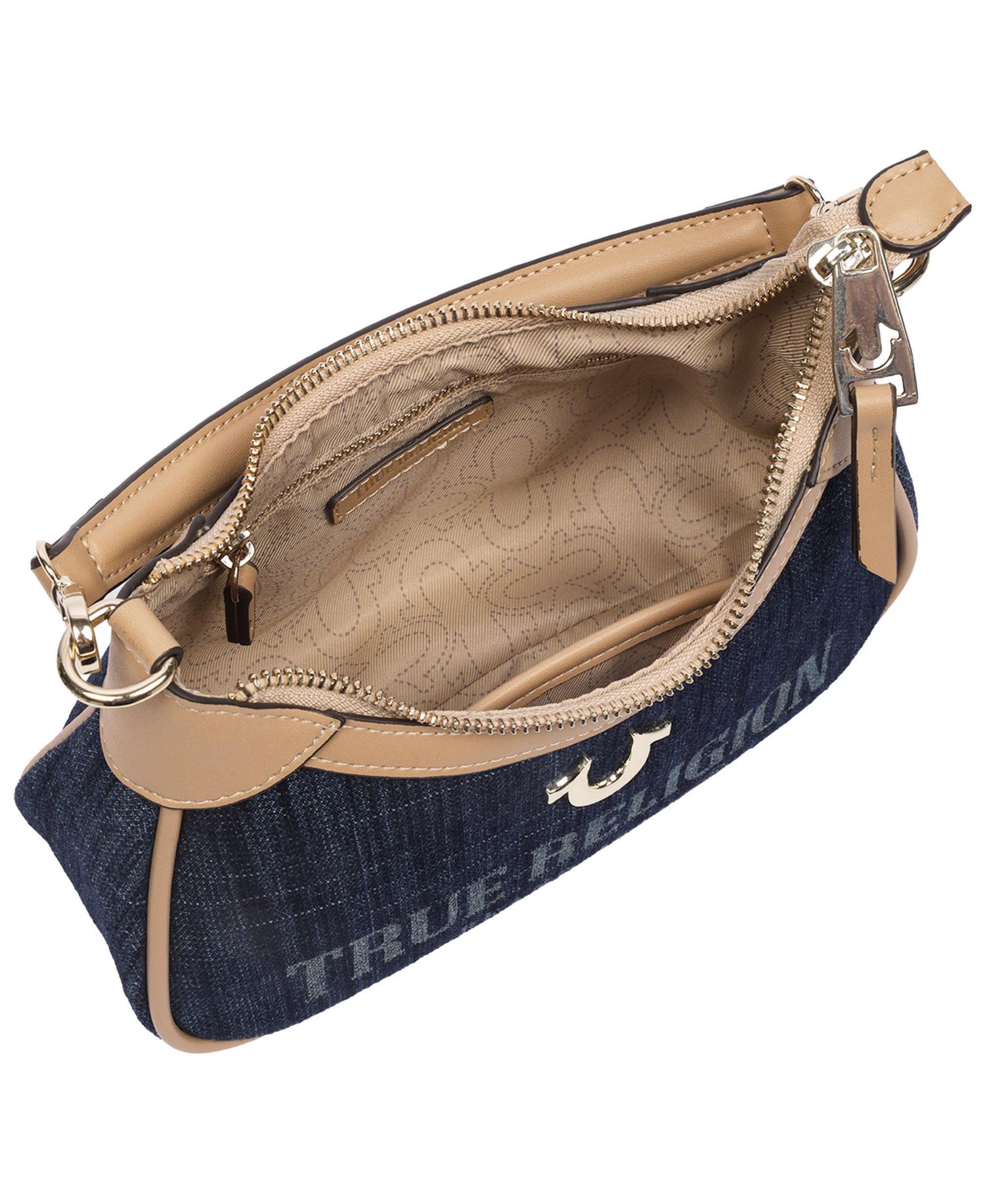 Blair Denim and PU Shoulder Bag Logo Denim Mini Shoulder Bag with Detachable Strap