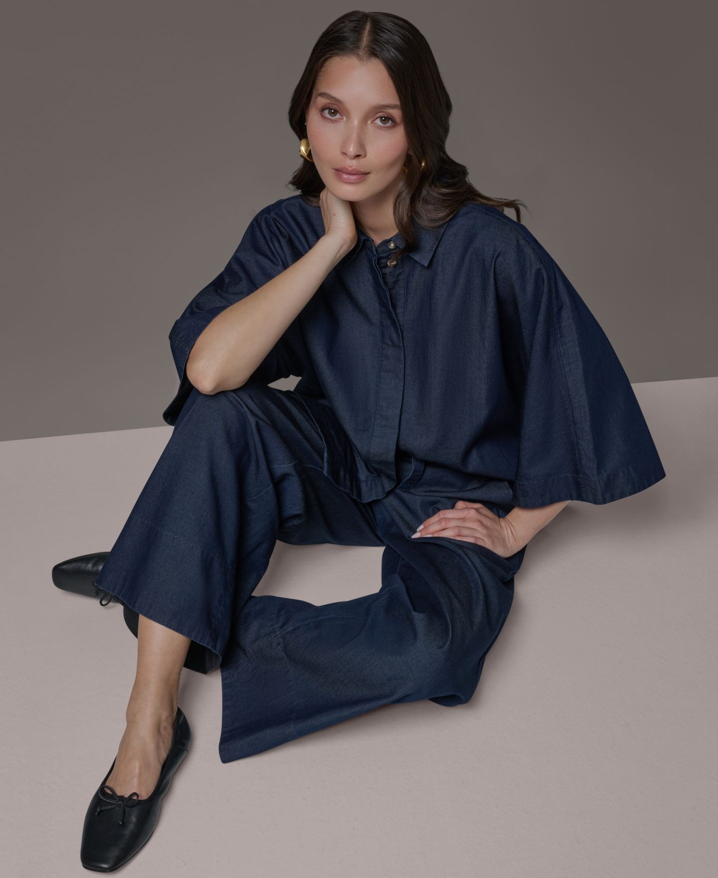Женская рубашка Donna Karan Weekend Bali Dolman Denim Button-Down Cotton, цвет: The Dutchess — фото 8