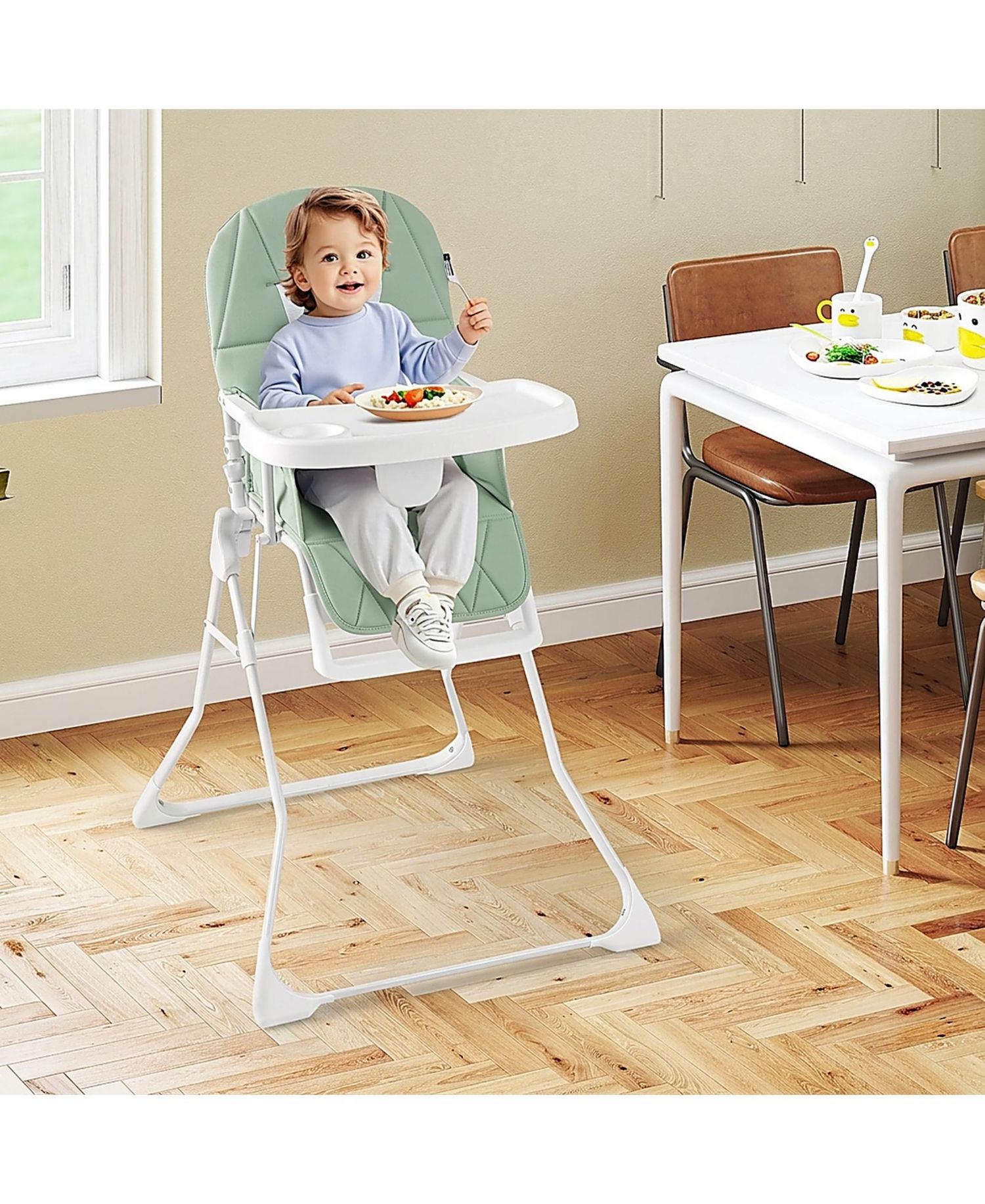 Baby Compact Foldable High Chair with Removable Waterproof Cushion