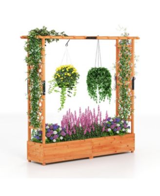 77-Inch Raised Garden Bed with Arch Trellis and Hanging Roof