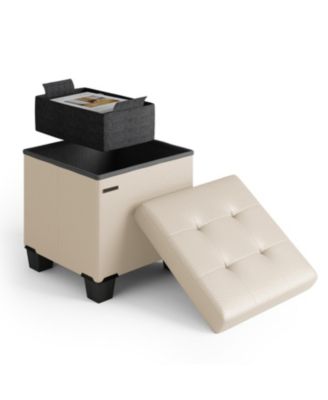 15 Inch Ottoman Storage Bench with Storage Bins - Leatherette or Fabric Finish