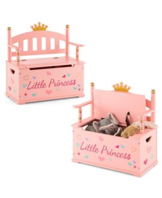 2-in-1 Kids Princess Toy Box with Safe Hinged Lid and Bench Seat, 23.5 x 25 in