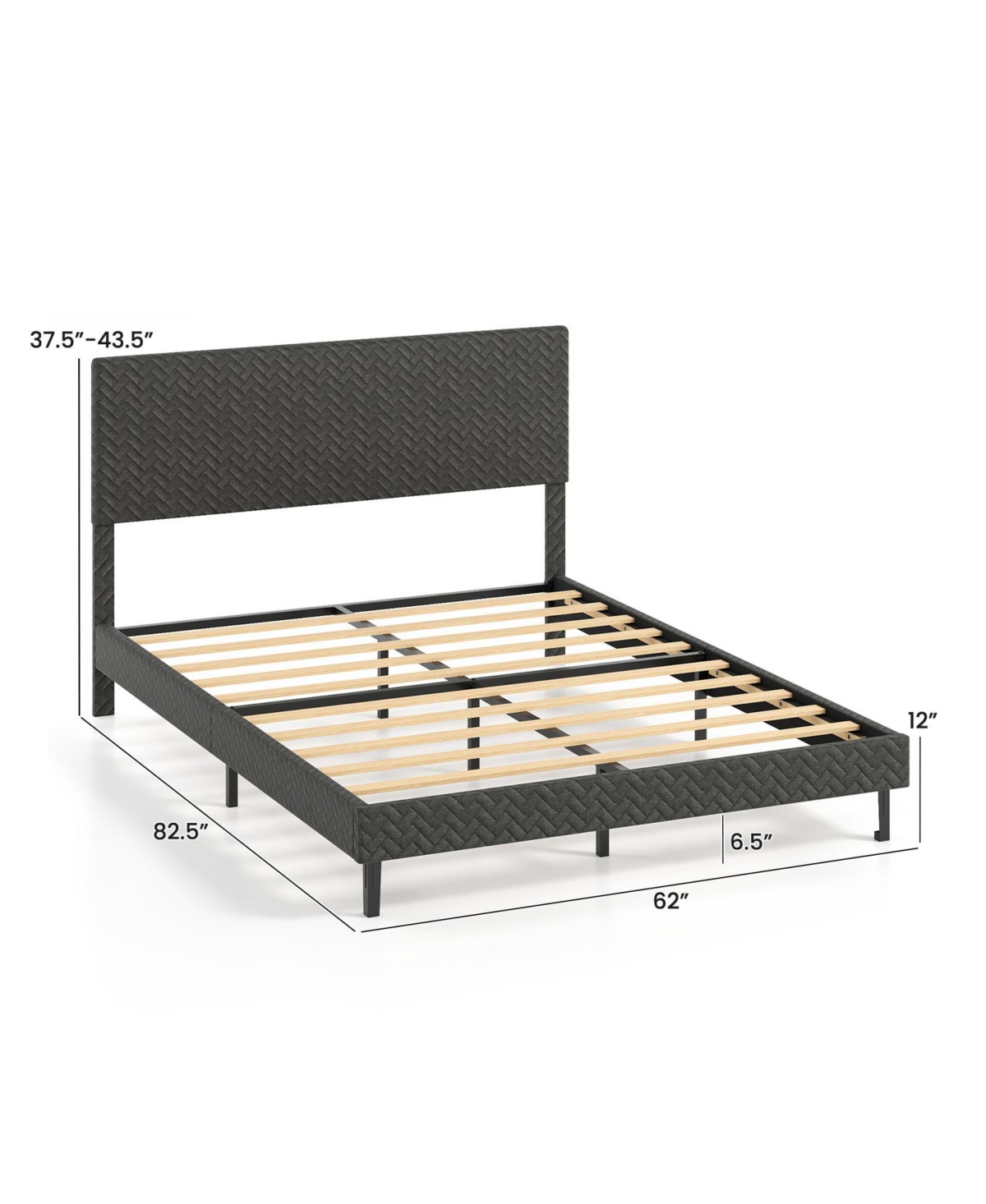Slickblue Upholstered Velvet Platform Bed with Chevron Headboard