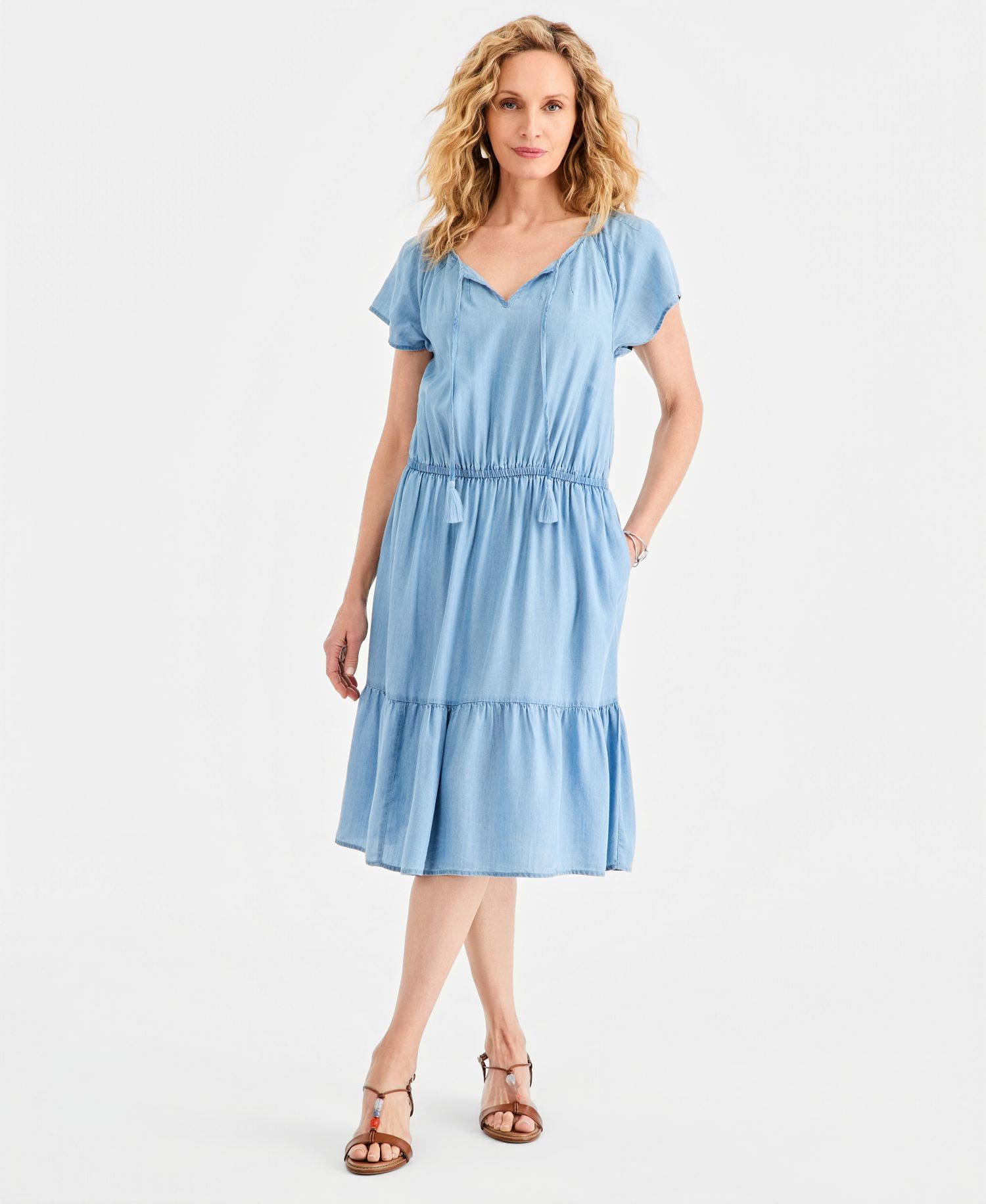 Women's Tiered Chambray Dress