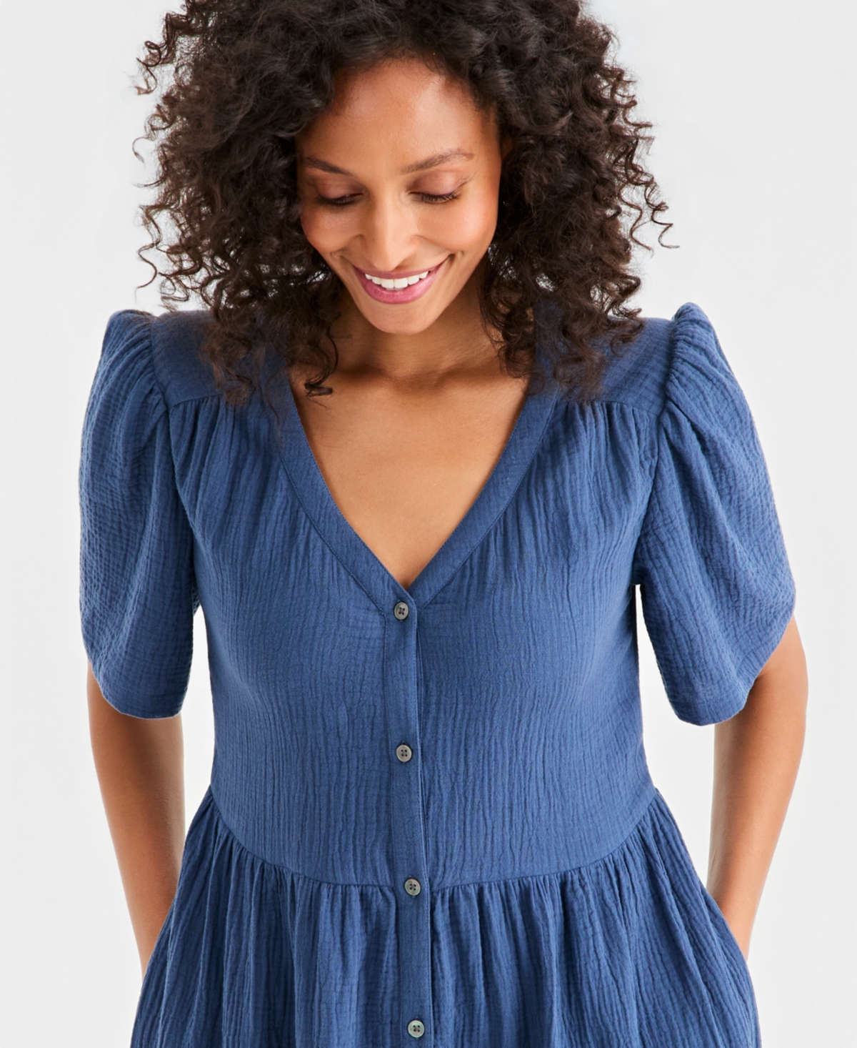 Style & Co Women's Cotton Gauze Tiered Button-Front Midi Dress, Macy's Exclusive