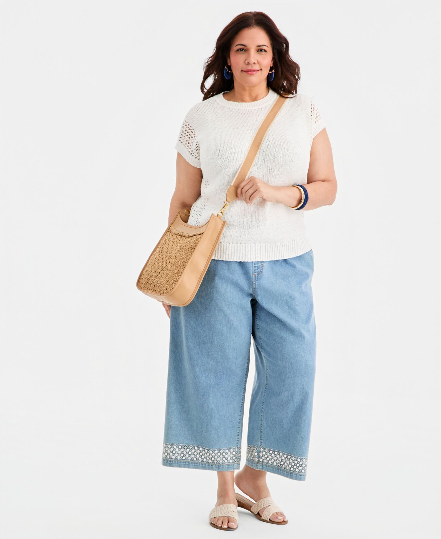 Plus Size Mixed-Stitch Dolman-Sleeve Sweater