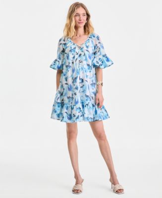 plus size cocktail dresses boutique Adrianna Papell Women's Floral-Design Embellished Gown - French Blue Code_TBLA11782D WHAT TO WEAR IN beaded blooms sparkle all Size:18-24 M