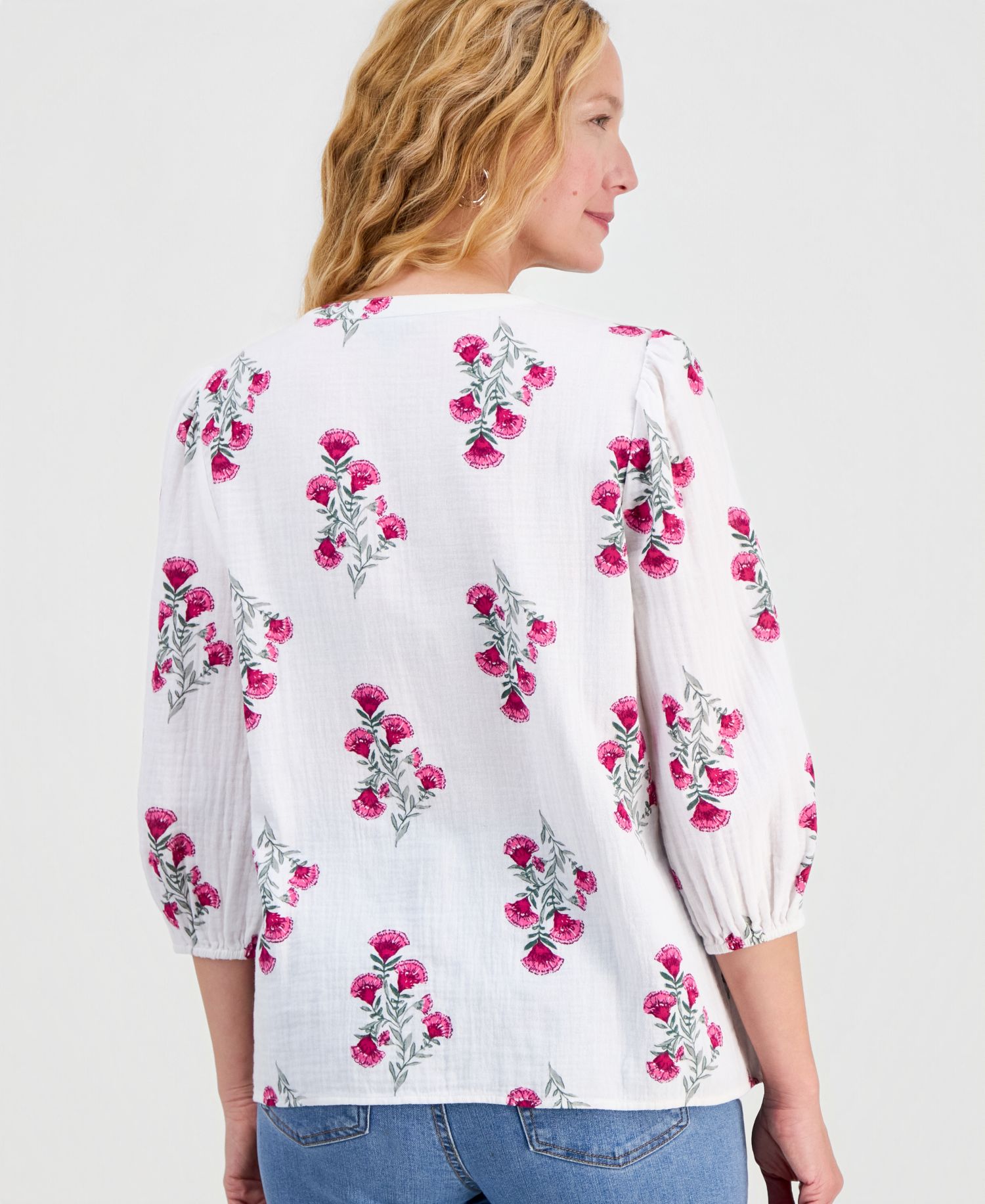 Women's Printed Cotton Gauze 3/4-Sleeve Top