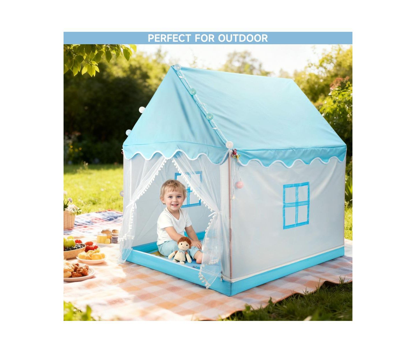 Детские игрушки Bruce & Shark Indoor Play Tent with Star & Ball Lights and Play Mat, 3-Piece Set, Ages 3+, цвет: Синий — фото 3