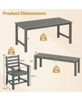 6-Piece HDPE Patio Dining Set with Armchairs and Bench