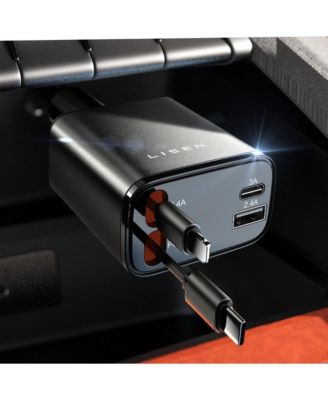 Retractable Car Charger 69W, 4-Port Fast Charging Car Adapter with USB-C and USB-A, Multi Device Charger for iPhone, Samsung, Tablets