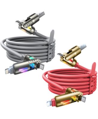 2-Pack 240W 4-in-1 Charging Cable, USB-C and Lightning Multi Charger Cable for All Devices, Fast Charging Cord for Travel, Home and Car