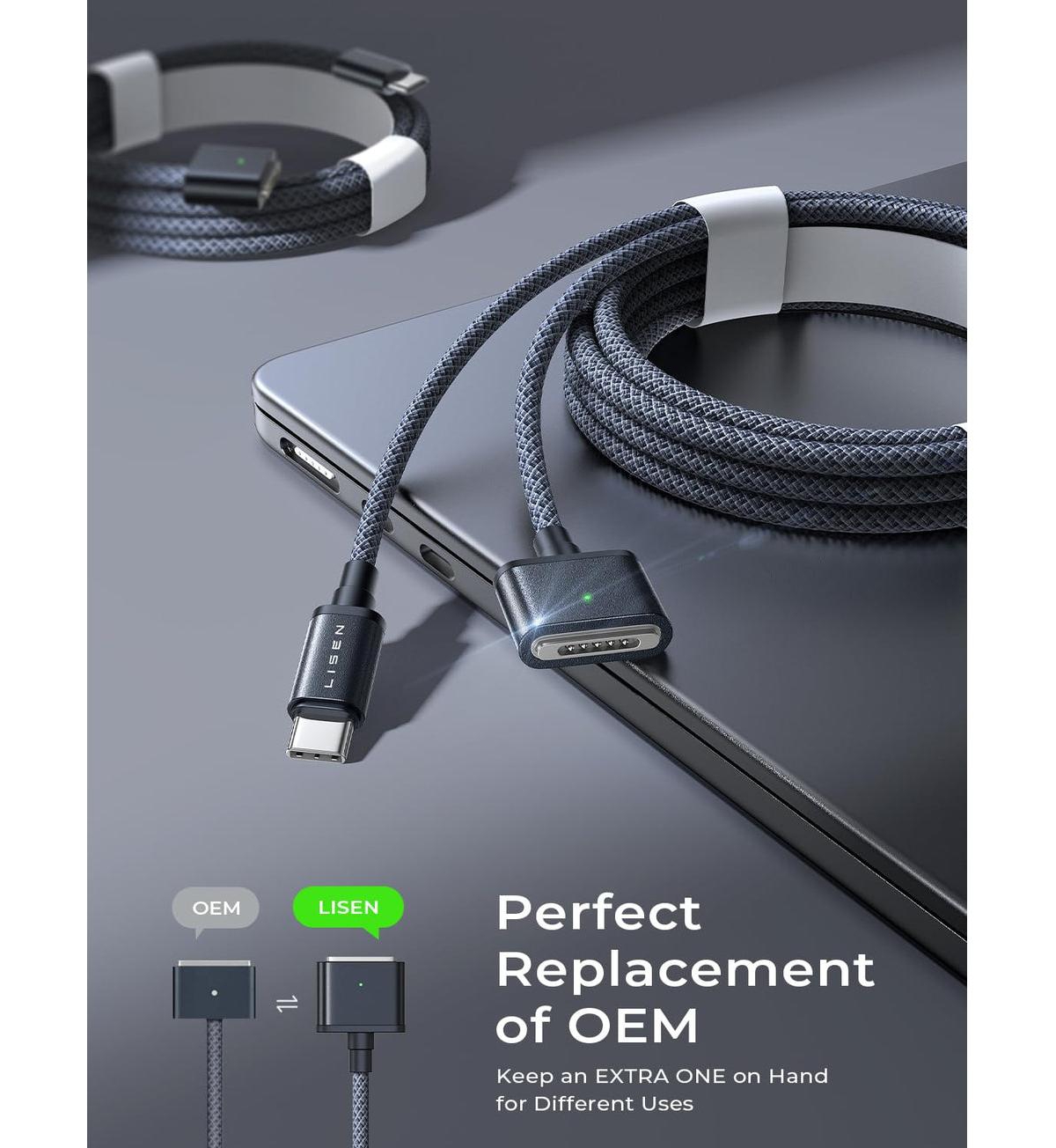 Lisen Usb-c to Magnetic 3 Cable 3.3 ft, 140W Fast Charging Cord for MacBook Charger, Compatible with MacBook Pro and Air, Midnight